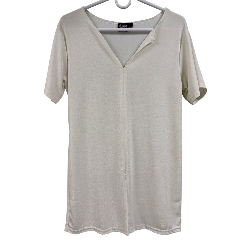 Cream‎ V Neck Minimalist Basic Tee Soft Stretch Top